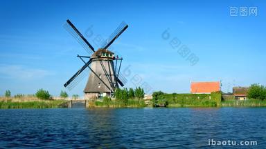荷兰小孩堤防风车欧洲